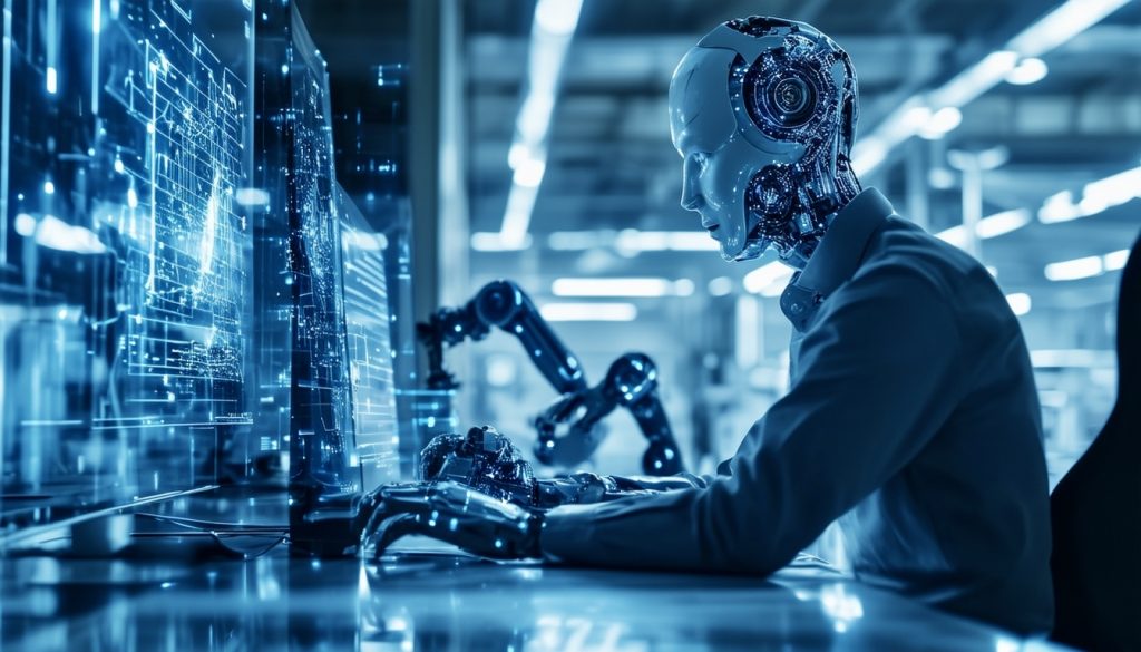 Robot working with financial data.